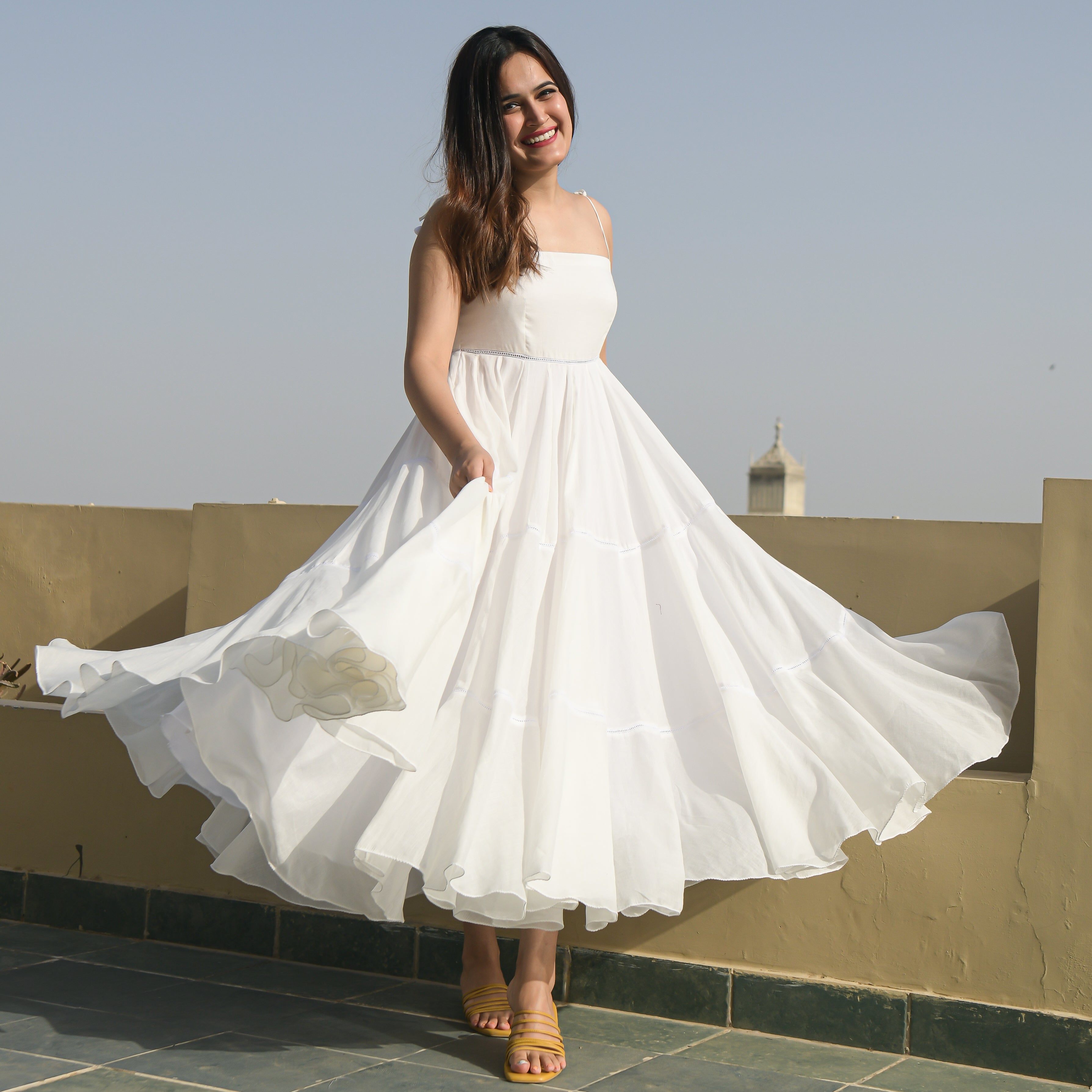 Elsa White Strappy Cotton Dress For Women Online